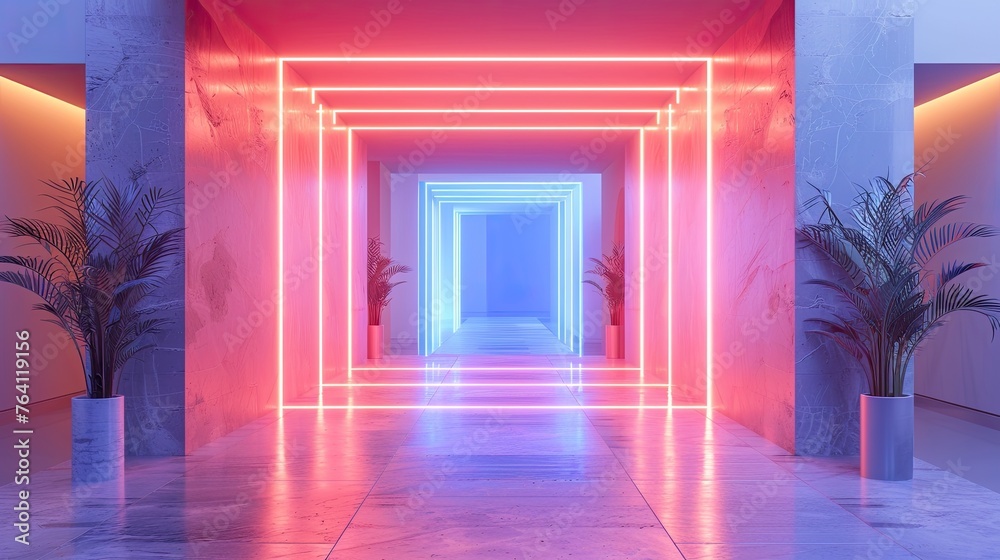 Minimalist neon entryway with sleek lines and a welcoming glow
