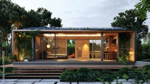 Sustainable living space with solar-powered tech and energy monitoring systems © Gefo