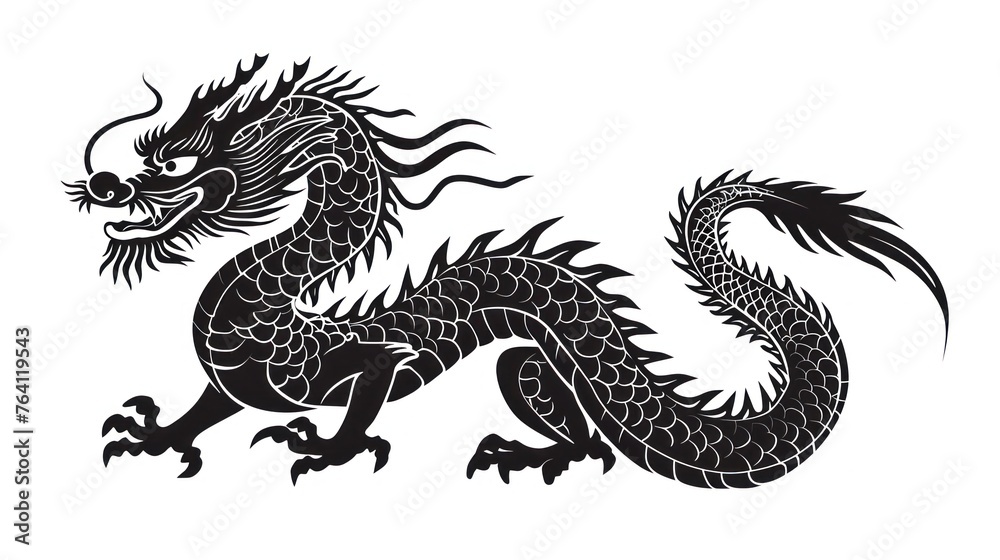 Obraz premium Monochrome vector illustration of Chinese zodiac dragon as the mythical animal in Eastern Asia culture.