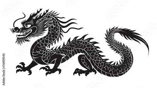 Monochrome vector illustration of Chinese zodiac dragon as the mythical animal in Eastern Asia culture.