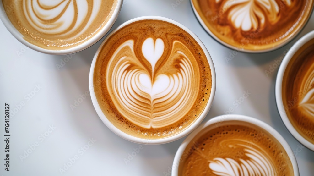 Collection of typical latte coffee art patterns .