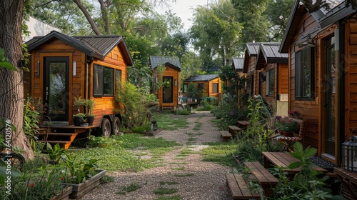 A tiny home community with shared amenities and sustainable practices