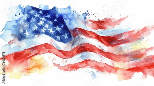 Watercolor painting of US national flag photo
