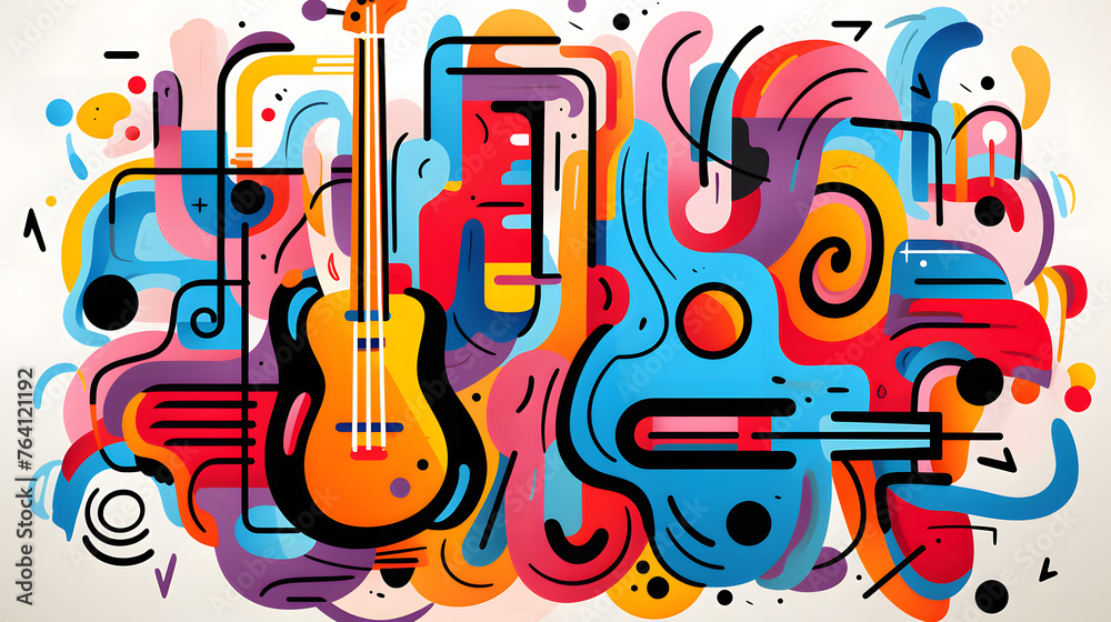 A colorful music art background with vibrant contrasting colors