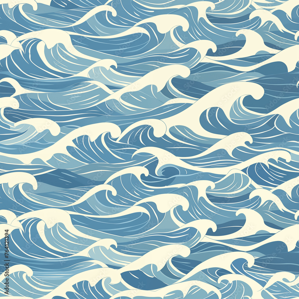 Naklejka premium Seamless pattern of sea waves, digital paper pattern, sRGB