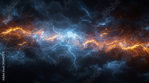 Lightning isolated on a black background. Electricity and natural light effect.