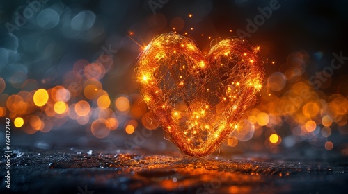 White heart with flashes isolated on transparent background. For holiday cards, banners, invitations. Gold wire glow in heart shape. PNG file. © Zaleman
