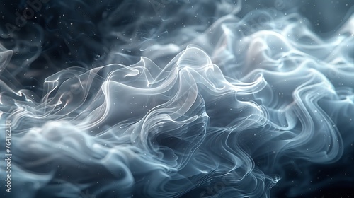 Against a dark background, abstract smoke in gray color. © Zaleman