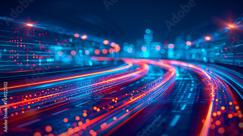 City night lights and traffic, abstract urban background with blurred motion and speed