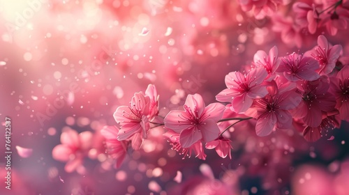 The falling petals of a pink sakura are illustrated in 3D.