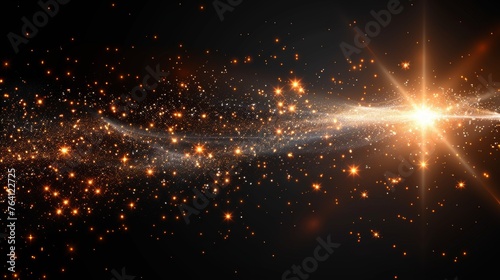 Light flash with lens flare effect of sparkling sun or starlight beam and gleaming bokeh glare sparkle. Isolated modern of twinkling star or solar space burst.