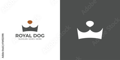 Creative Royal Dog Logo. The Concept of a Crown and a Dog Biting a Bone, the Crown as a Bone. Pet Shop Logo Icon Symbol Vector Design Inspiration.