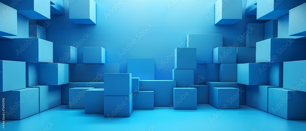 A blue room with many blue cubes A blue room with many blue cubes