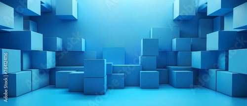 A blue room with many blue cubes