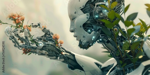 Artificial intelligence in human form  showcasing the artful merge of tech and organics