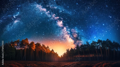 The Milky Way stars rising above trees. #764125103