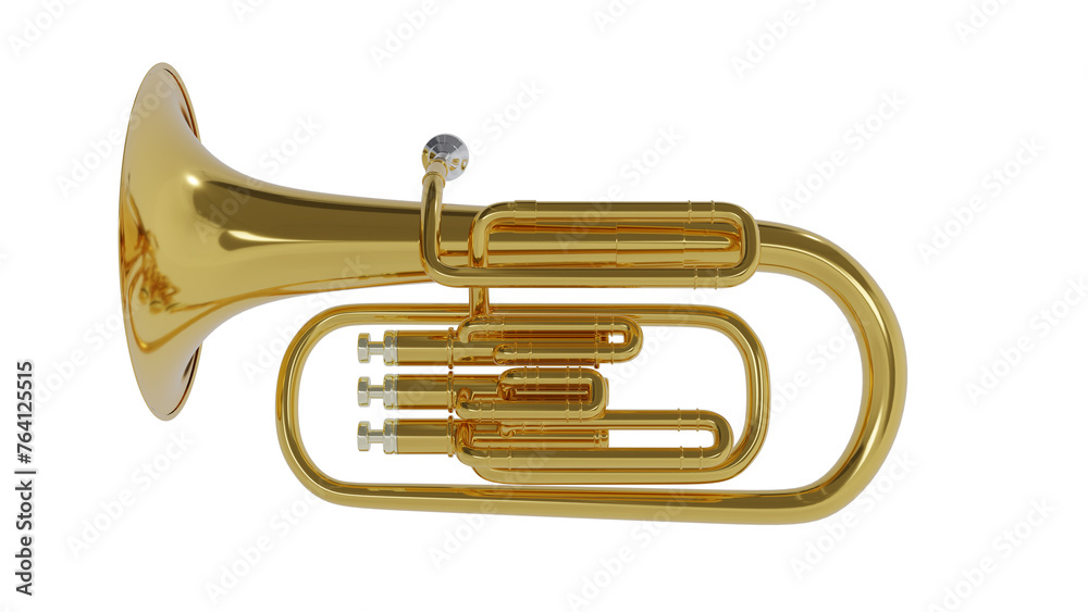 Obraz premium Brass bass tuba isolated on transparent and white background. Music concept. 3D render