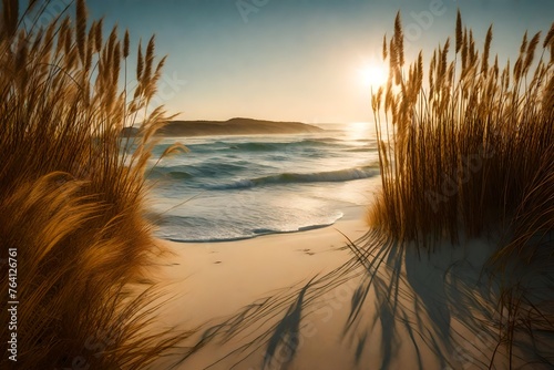 A gentle breeze rustling through tall beach grass, creating a mesmerizing dance of movement along the coastal landscape.
