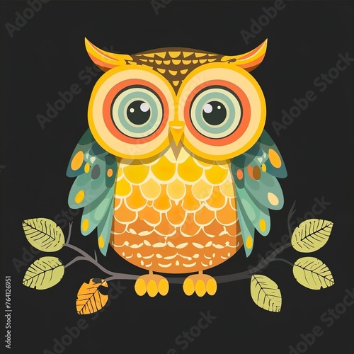 Front view Owl colourful cute vector arts design on a black background. photo