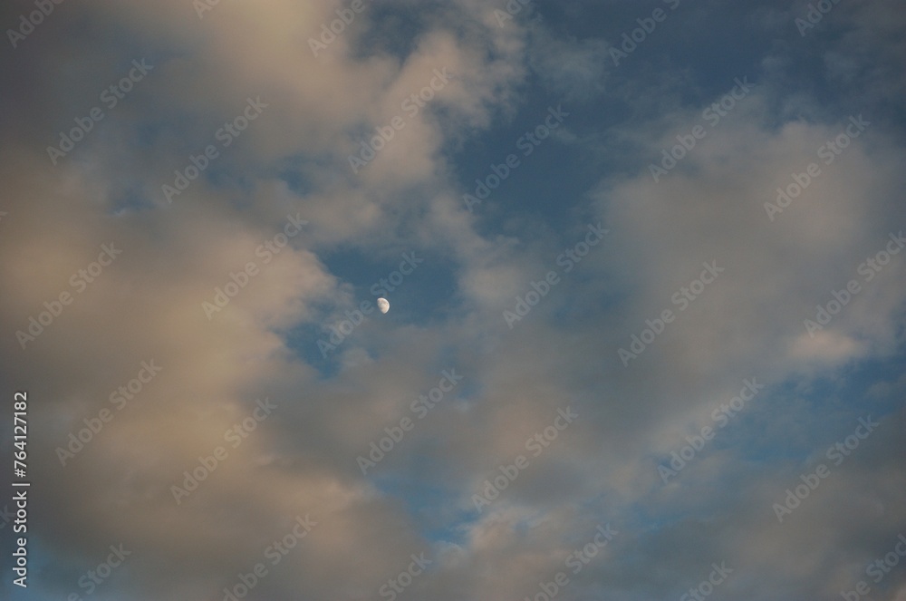 sky moon clouds evening summer