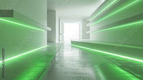 Modern interior alignment with green laser level in minimalist space