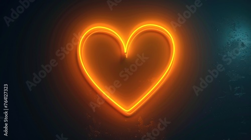 A 3D render of a vibrant orange and yellow neon light heart icon