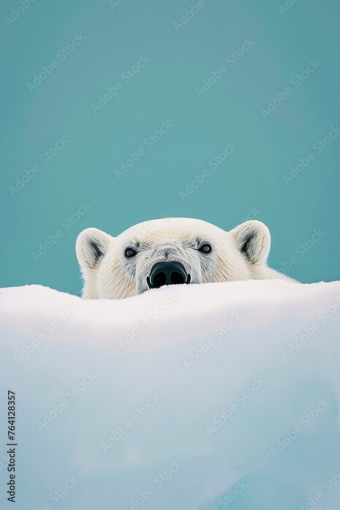 Obraz premium Polar Bear Peeking over Snow