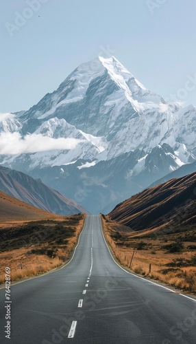 Road Leading to Snow-Covered Mountain