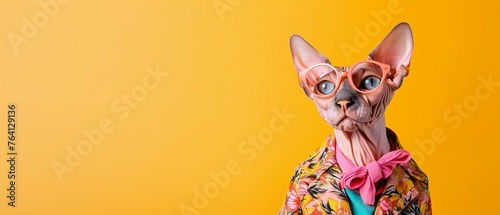 Cat in Pink Glasses and Floral Shirt