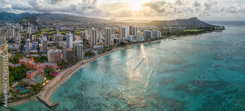 sunrise of Honolulu with Waikiki beach