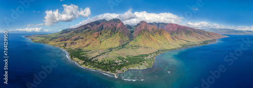 Panorama of Maui mountains from drone