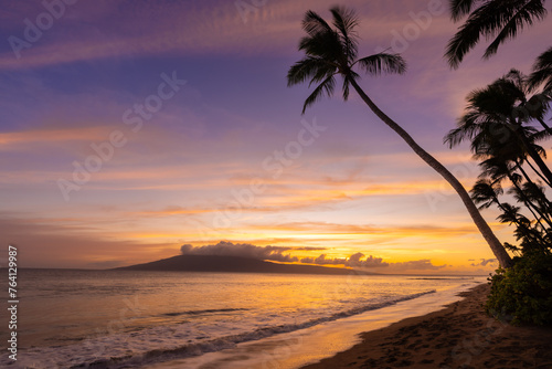 Hawaiian sunset with beautiful ocean and beach  © jdross75