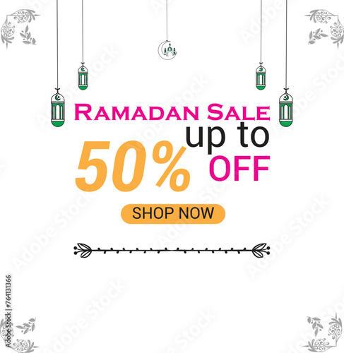 Ramadan Sale. Ramadan Special Offer. Up to 50% Off. Green Theme vector EPS editable file. Minimal flat or white background.