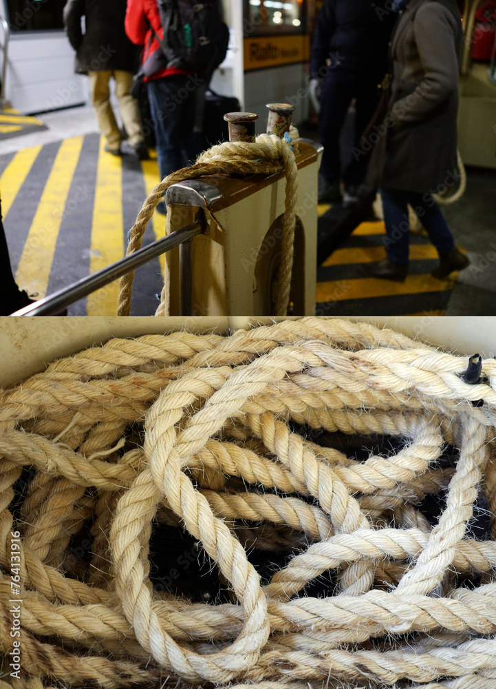 Starke Seile für das Anlegen eines Vaporetto an der Station - Canale Grand, Venedig