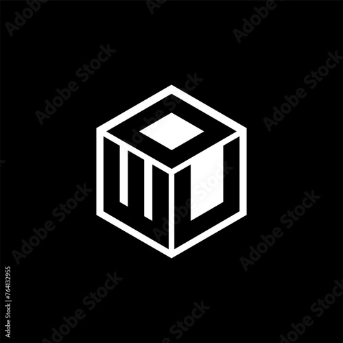 WUO letter logo design with black background in illustrator, cube logo, vector logo, modern alphabet font overlap style. calligraphy designs for logo, Poster, Invitation, etc. photo