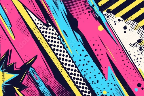 Comic Frenzy Retro 90s Pop Art, Abstract Psychedelic Background, Digital Illustration