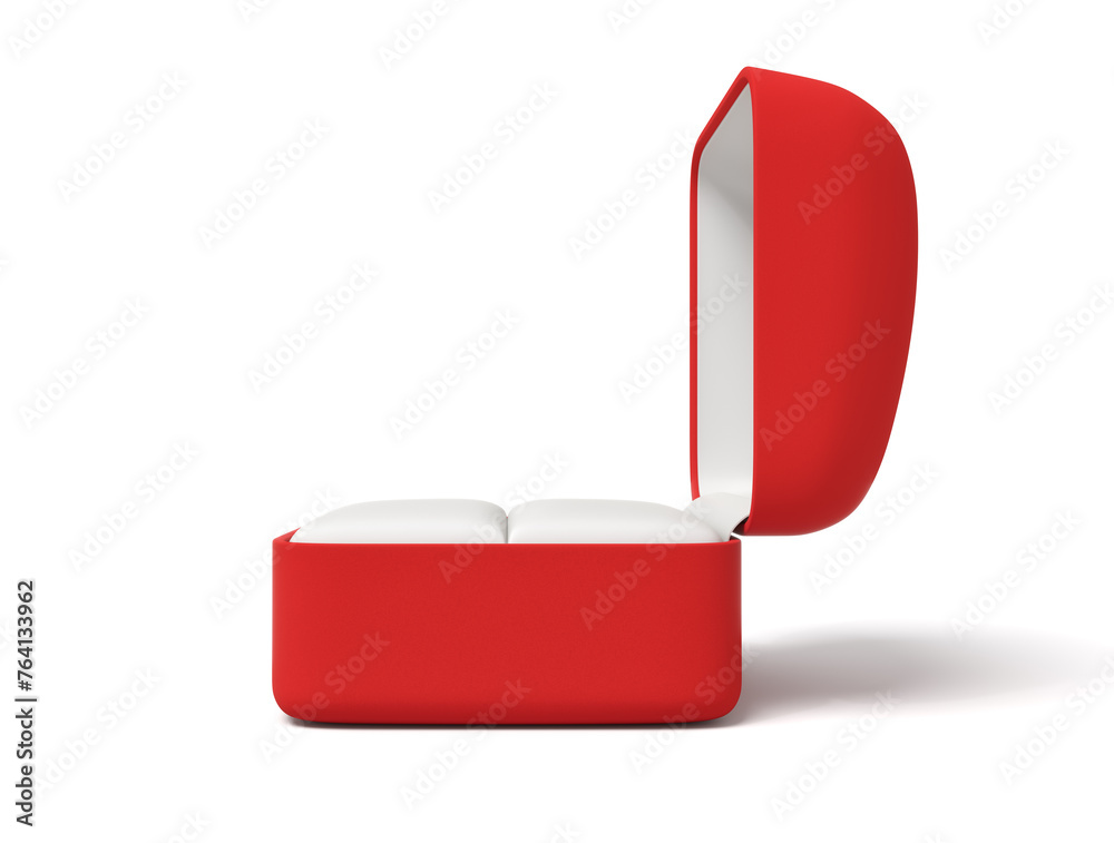 3d close-up rendering of open empty red ring box on white background. 3d close-up rendering of open empty red ring box on white background.