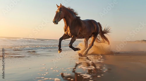 
Andalusian horse galloping on the beach photo