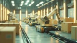Automated robotic arms working on a conveyor belt in a modern manufacturing facility