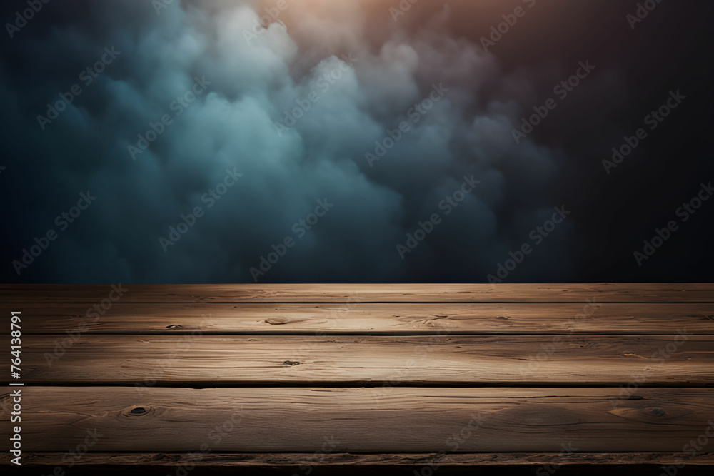 Empty wooden table on dark background