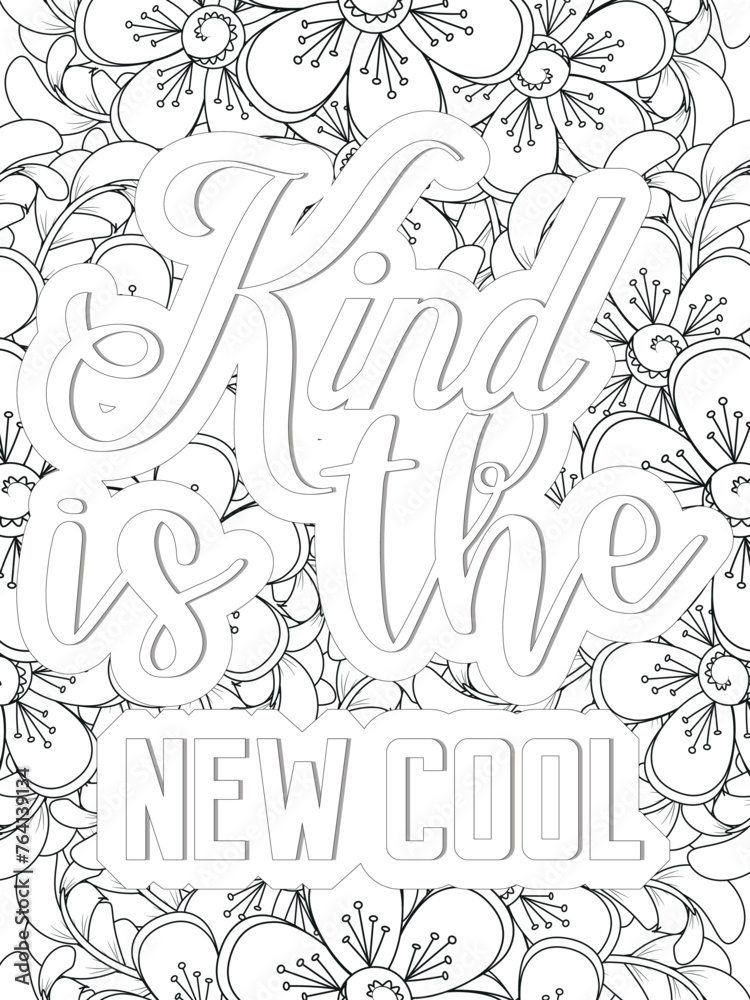 Kindness Quotes Flower Coloring Page Beautiful black and white illustration for adult coloring book Kindness Quotes Flower Coloring Page Beautiful black and white illustration for adult coloring book