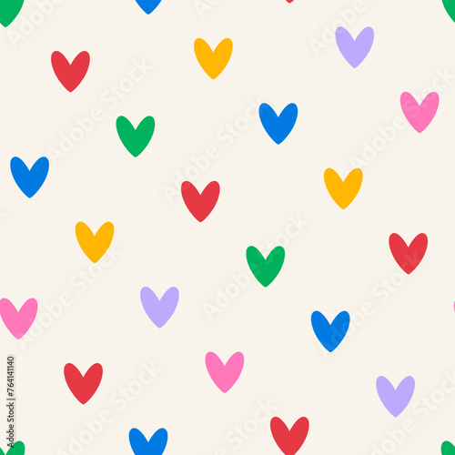 Seamless pattern with colorful hearts. Abstract vector flat background