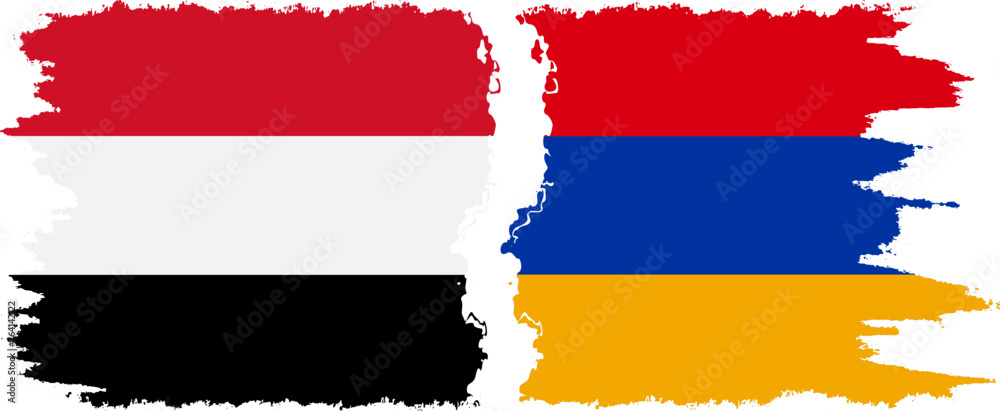 Armenia and Yemen grunge flags connection vector Armenia and Yemen grunge flags connection vector