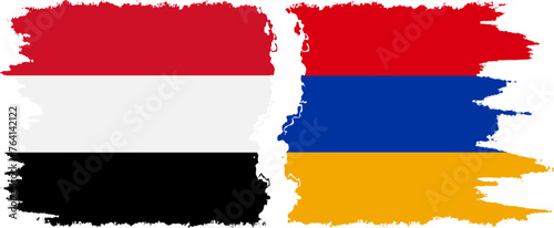 Armenia and Yemen grunge flags connection vector