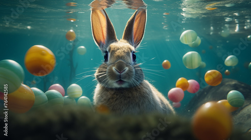 Underwater Easter Adventure: The Bunny and the Eggs Generative AI