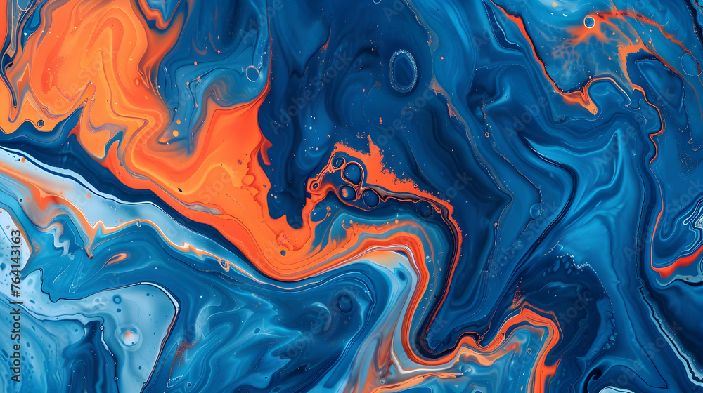 Abstract Fluid Art in Blue and Orange

