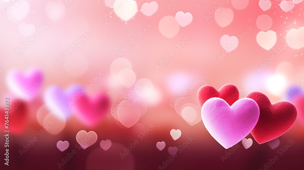 Sweet, hearts with pink background . bokeh ligth and diamond dust. Valentine concept background. 