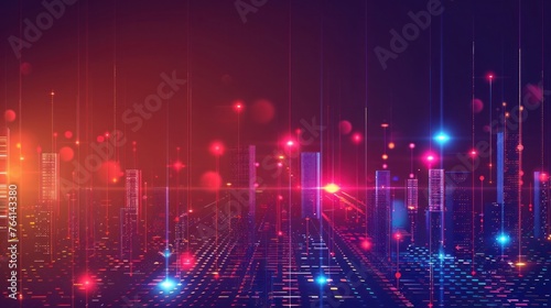 The concept of smart cities and abstract dot points are connected through a gradient line and an
