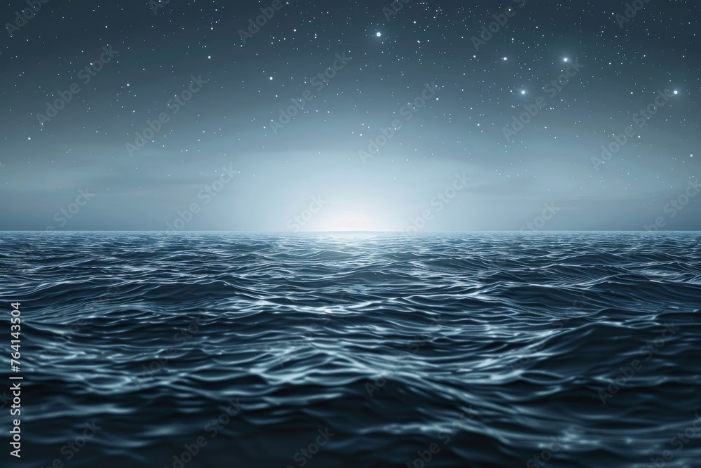Silent Ocean Symphony Calm Sea at Night, Digital Art, Tranquil Marine Theme