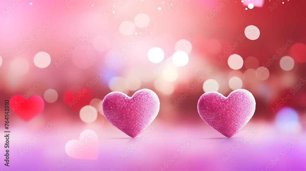 Sweet, hearts with pink background . bokeh ligth and diamond dust. Valentine concept background.